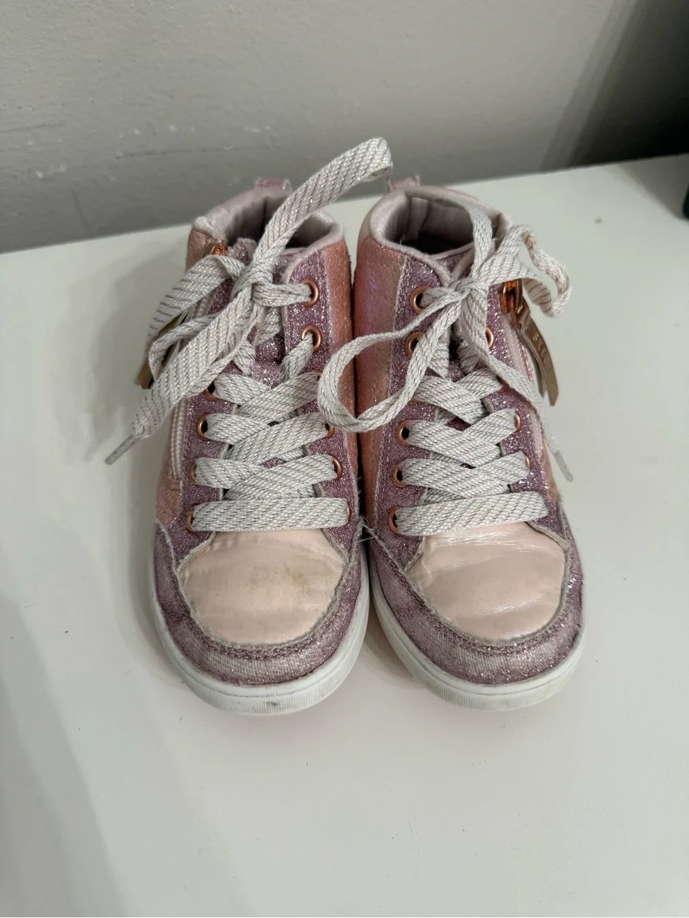 Skechers Twinkle Toes Pink Glitter High Top Sneakers Girls Size 12 Side Zip
